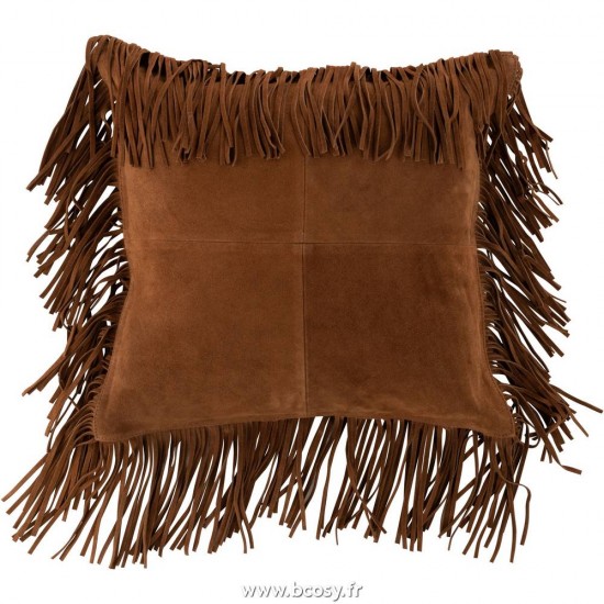 J Line Coussin Franges Carre Cuir Cognac Jline 98259 by Jolipa 98259
