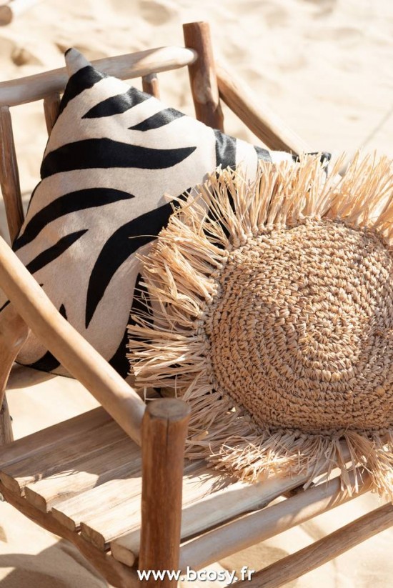 J-Line coussins Coussin Zebre Carre Cuir Noir Blanc