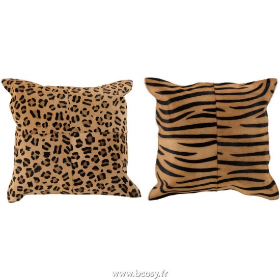 J-Line coussins Jolipa Jline Coussin Imprimes Animaux Cuir Mix Assortiment De 2