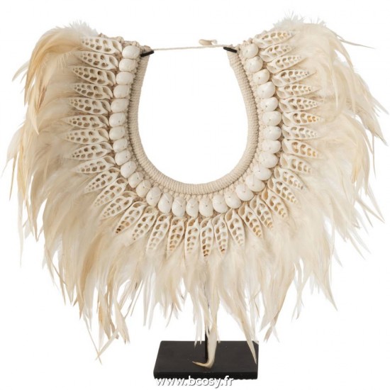J-Line chaînes de plumes sur pied Jolipa J Line Jline Collier Pied Dora Coquillage Plumes Blanc Large