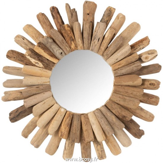 J-Line miroirs Jolipa J Line Jline Miroir Rond Bois Flotte Naturel Medium
