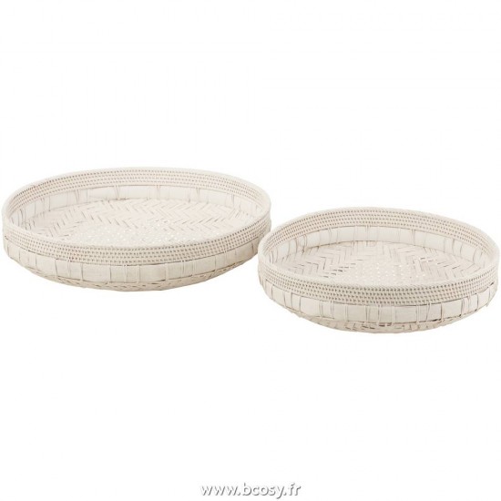 J Line Set De 2 Plat Rond Rotin Blanc L50xB50xH14 Jline 10819 by Jolipa 10819