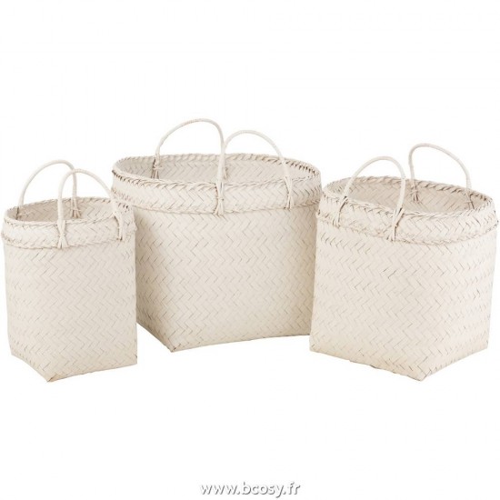 J Line Set De 3 Panier Carre Rotin Blanc L50xB50xH45 Jline 10820 by Jolipa 10820
