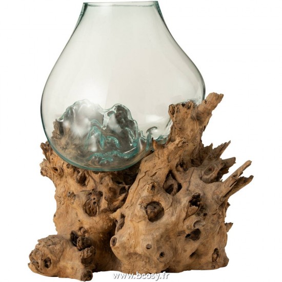 J-Line vases Jolipa J Line Jline Vase Extra Large Sur Pied Gamal Bois Recycle Verre Naturel Transparent