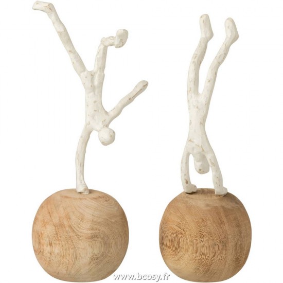 J-Line athlètes Jolipa J Line Jline Personnage Sur Les Mains Fin Sur Pied Polyresine Bois De Manguier Naturel Blanc Assortiment De 2