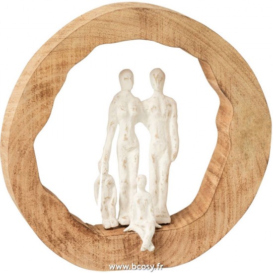 J-Line familles statuettes Jolipa J Line Jline Personnage Famille Bois De Manguier Aluminium Naturel Blanc