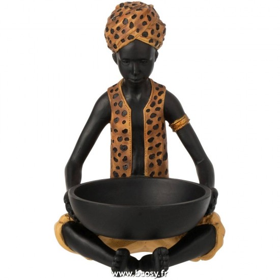 J-Line J Line garcons gars garçons statuettes Jolipa Garcon Assis Resine Noir Marron.