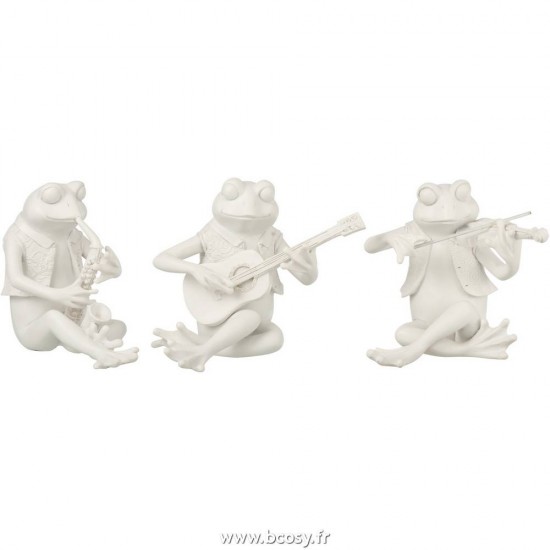 J-Line grenouilles statuettes Jolipa J Line Jline Grenouille Musique Assise Resine Blanc Small Assortiment De 3