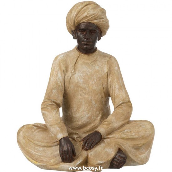 J-Line Figurines personnalités ethniques Jolipa J Line Jline Personnage Indien Assis Resine Beige Marron Small