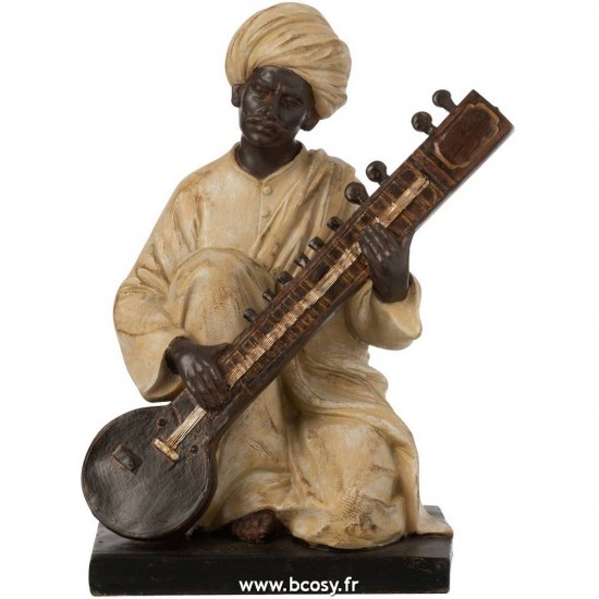 J-Line Figurines personnalités ethniques Jolipa J Line Jline Personnage Indien Musique Resine Beige Marron
