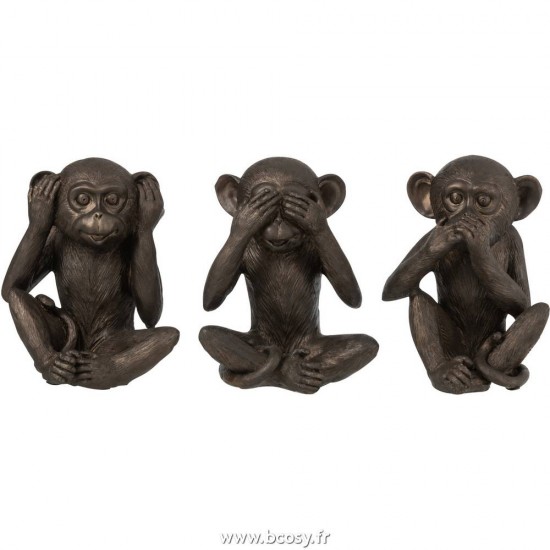 J-Line singes statuettes Jolipa J Line Jline Singe Entendre Voir Se Taire Resine Marron Large Assortiment De 3