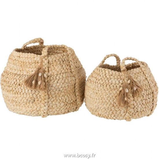 J-Line paniers de rangement Jolipa J Line Jline Set De 2 Panier Floches Tresse Jute Maïs Naturel Clair