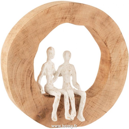 J Line Couple Assis Bois De Manguier Aluminium Naturel Blanc L29xB9xH29 cm Jline 15805 by Jolipa 15805