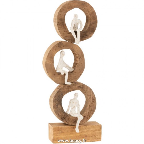 J Line Personnage 3 Reflechissant Cercle Bois De Manguier Aluminium Naturel Blanc L20xB12xH57 cm Jline 15807 by Jolipa 15807