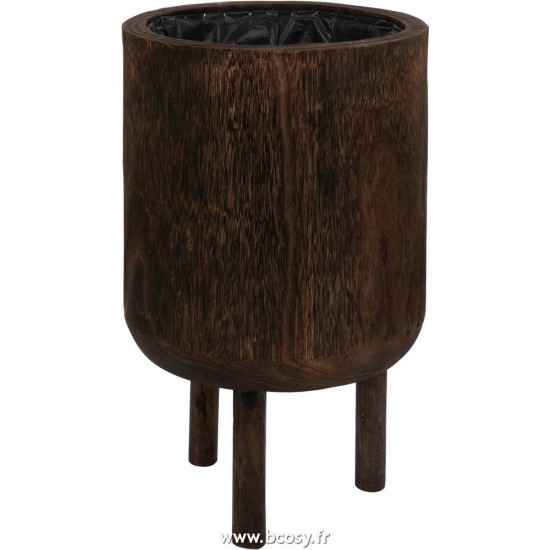 J Line Cachepot Sur Pied Bois Paulownia Bruin Large L33xB33xH45 cm Jline 15844 by Jolipa 15844