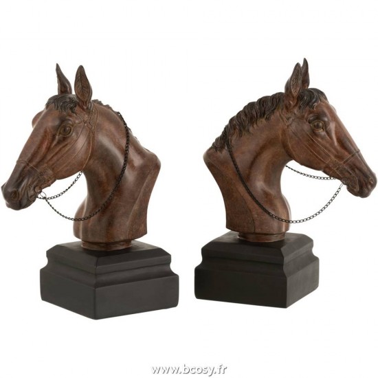 J Line Set De 2 Serre Livre Cheval Resine Marron L22xB12xH29 cm Jline 16036 by Jolipa 16036
