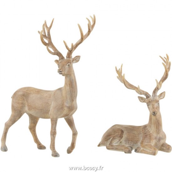 J-Line J Line rennes caribous Jolipa Set De 2 Renne Resine Marron Clair Small.