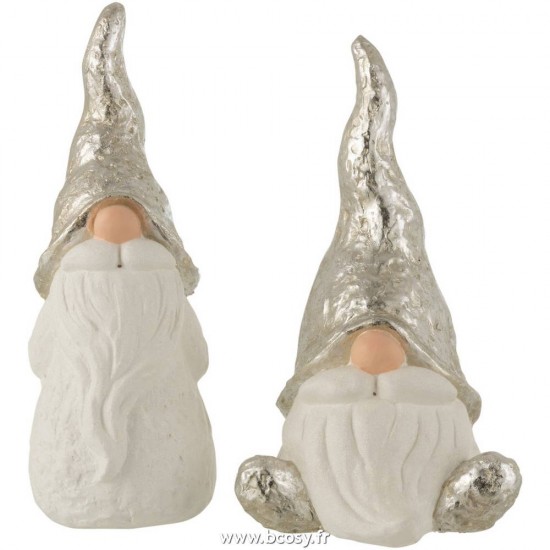J Line Pere Noel Ceramique Blanc Argent Large L19xB17xH45 cm Jline 16579 by Jolipa 16579 Assortiment de 2 pcs