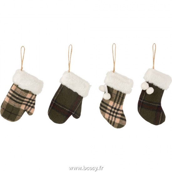 J-Line J Line hivers Jolipa Gant Chaussette De Noel Suspendu Quadrille Kaki Marron Assortiment De 4.