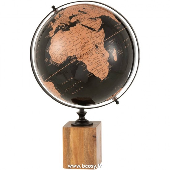 J Line Globe Sur Pied Bois Noir Marron Large L33xB30xH48 cm Jline 17611 by Jolipa 17611