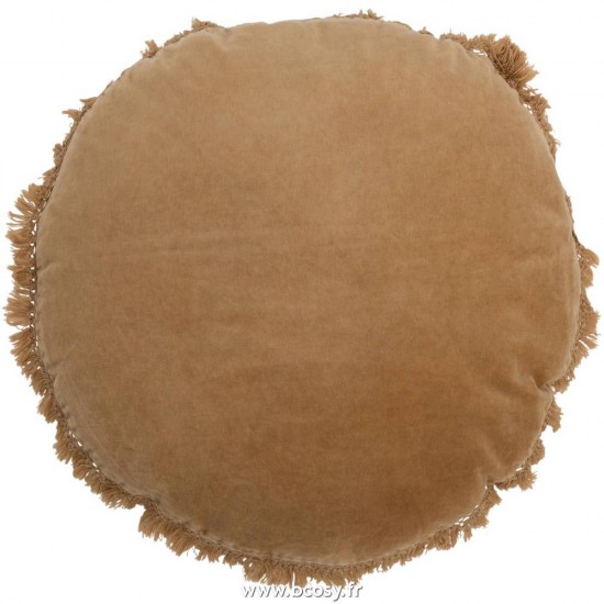 J Line Coussin Rond Velours Coton Lin Beige Ocre L50xB50xH15 cm Jline 18042 by Jolipa 18042