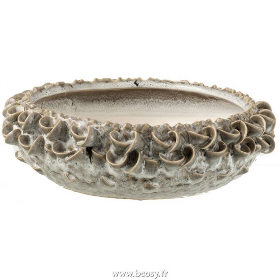 J Line Plat Vida Rond Ceramique Gris Bleu L28xB28xH9 cm Jline 18196 by Jolipa 18196