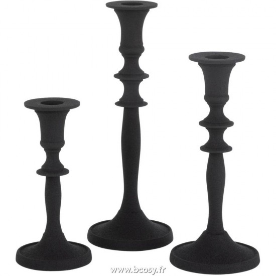 J Line Set De 3 Bougeoir Classique Aluminium Noir L7xB7xH15 cm Jline 18410 by Jolipa 18410
