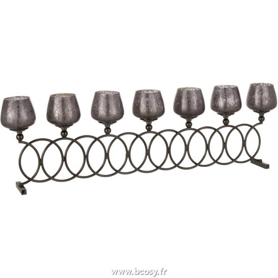 J Line Photophore 8 Anneaux Craquele Verre Smokey Grey L74xB10xH22 cm Jline 18512 by Jolipa 18512