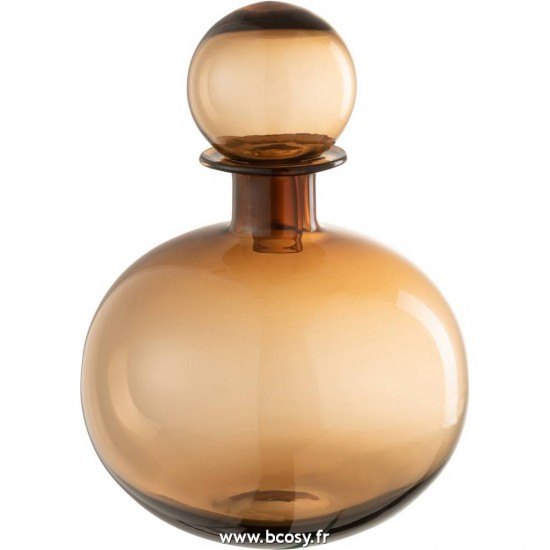 J Line Bouteille + Bouchon Uni Decorative Rond Verre Marron L20xB20xH29 cm Jline 18627 by Jolipa 18627
