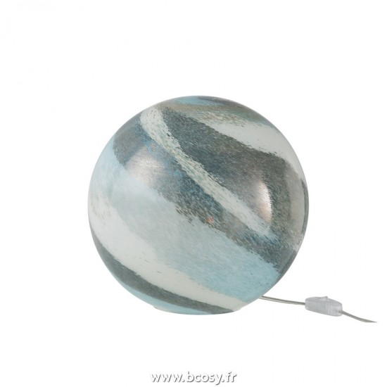 J Line Lampe Dany Lignes Rond Verre Bleu Vert Large L29xB29xH28 cm Jline 20669 by Jolipa 20669