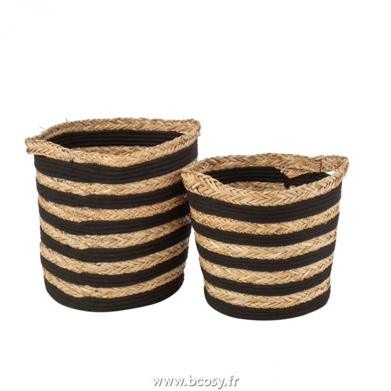 J Line Set de 2 Paniers Rayés Herbe Coton Naturel Noir L34xB34xH29 cm Jline 20824 by Jolipa 20824