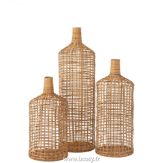 J Line Set de 3 Vases decoratifs Bambou Naturel L25xB25xH80 cm Jline 20859 by Jolipa 20859