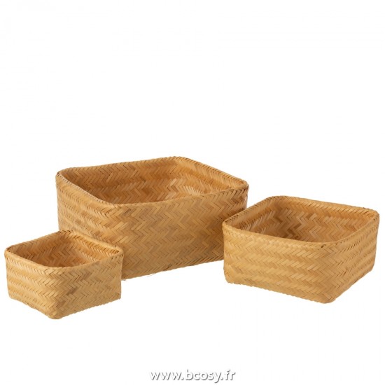 J Line Set de 3 Panier Carrés En Bambou Naturel L38xB38xH18 cm Jline 20902 by Jolipa 20902