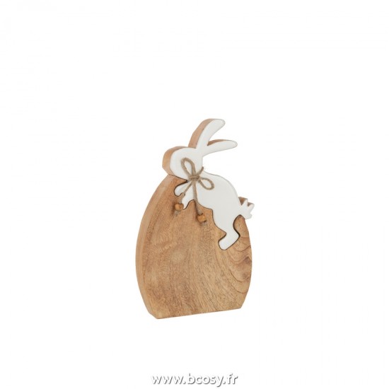 J Line Lapin Sur Oeuf Puzzle Bois de Manguier Naturel Blanc Large L21xB13xH3 cm Jline 20922 by Jolipa 20922