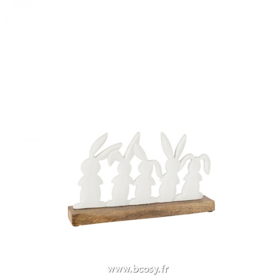 J-Line J Line animal animaux statuettes Jolipa Lapins En Rang Bois De Manguier Metal Blanc Naturel.