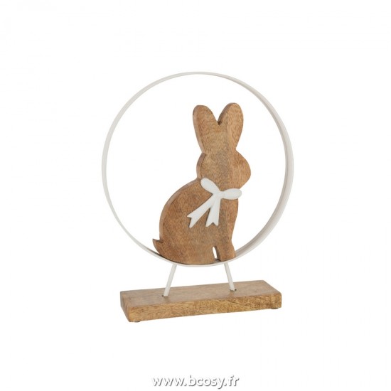 J Line Lapin Noeud Rond Bois de Manguier Metal Blanc Naturel Medium L25xB3xH31 cm Jline 20938 by Jolipa 20938