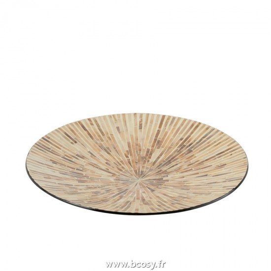 J Line Plateau Nuye Rond Mosaique Papier Beige L45xB45xH6 cm Jline 21138 by Jolipa 21138