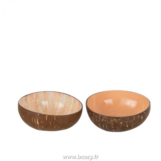 J-Line bols Jolipa J Line Jline Demi Noix De Coco Boule Nuye Noix Orange Assortiment De 2