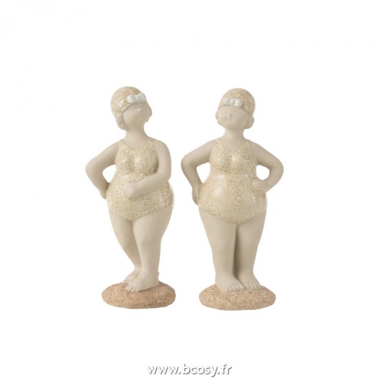 J Line Baigneuse Maillot de Bain debout Ceramique Beige Large L11xB9xH25 cm Jline 21345 by Jolipa 21345 Assortiment de 2 pcs