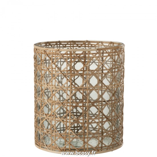 J Line Photophore Candice Verre Rotin Naturel L19xB19xH23 cm Jline 21379 by Jolipa 21379