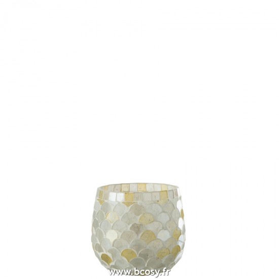 J Line Photophore Mosaique En Verre Blanc Jaune Clair Small L7xB7xH7 cm Jline 21404 by Jolipa 21404