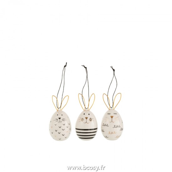 J-Line J Line pendeloques Jolipa Suspension Oeuf Lapin Ceramique Mix Ass3.