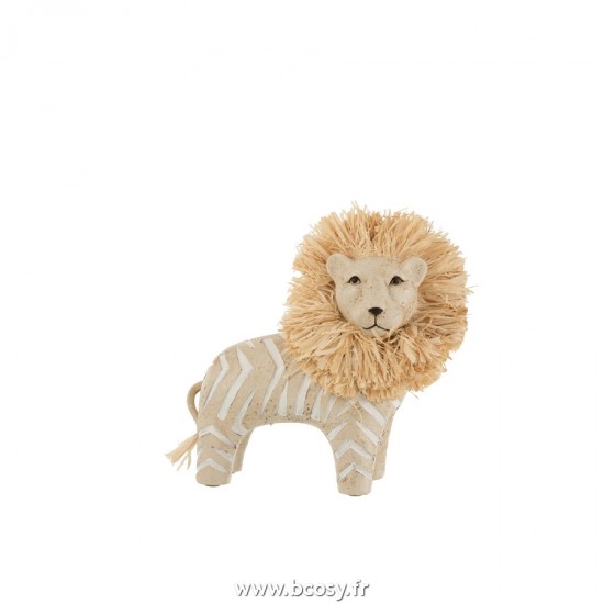 J Line Lion Resine Raphia Blanc Naturel Large L23xB12xH21 cm Jline 21501 by Jolipa 21501