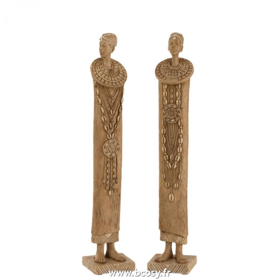 J-Line femmes statuettes Jolipa J Line Jline Personnage Africain Resine Marron Assortiment De 2