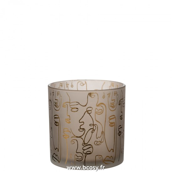 J Line Photophore Happy Faces Verre Beige Large L15xB15xH15 cm Jline 21798 by Jolipa 21798