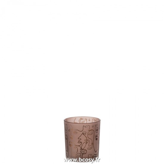 J Line Photophore Happy Faces Verre Terracotta Small L7xB7xH8 cm Jline 21799 by Jolipa 21799