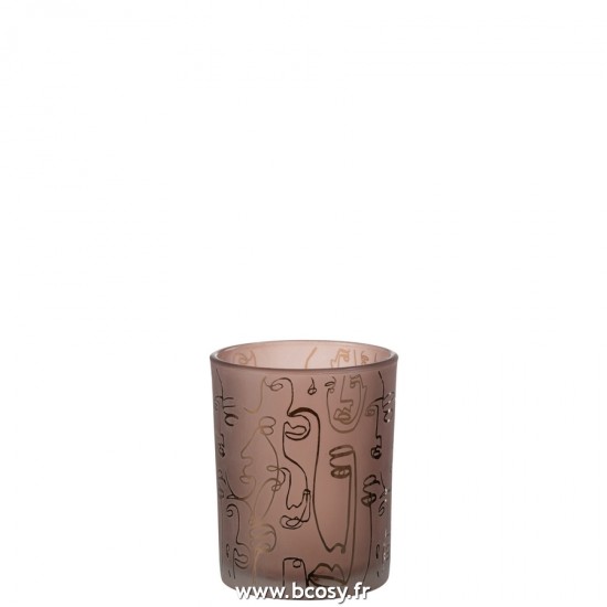 J Line Photophore Happy Faces Verre Terracota Medium L10xB10xH13 cm Jline 21800 by Jolipa 21800