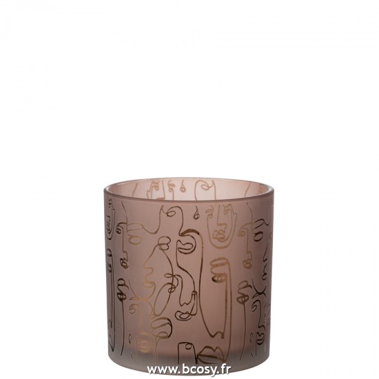 J Line Photophore Happy Faces Verre Terracotta Large L15xB15xH15 cm Jline 21801 by Jolipa 21801