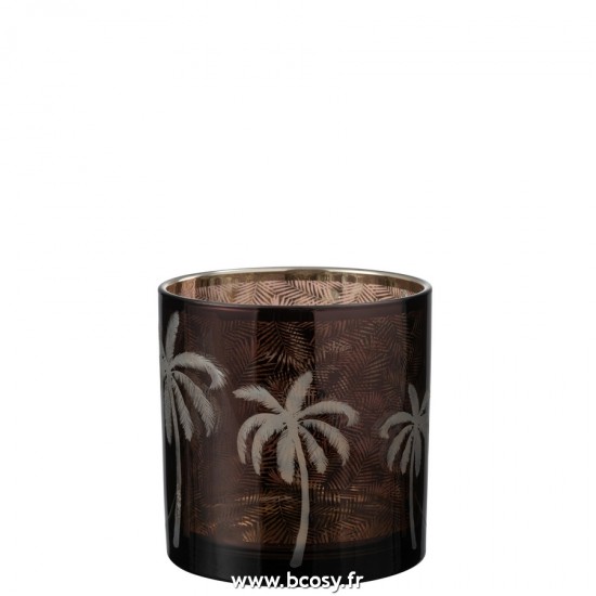 J Line Photophore Feuilles de Palmier Verre Marron Large L15xB15xH15 cm Jline 21804 by Jolipa 21804