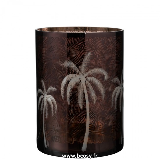 J Line Photophore Feuilles de Palmier Verre Marron Extra Large L18xB18xH24 cm Jline 21805 by Jolipa 21805